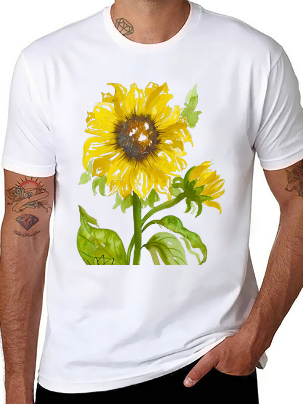 Sunflower Graphic Print Black T-Shirt