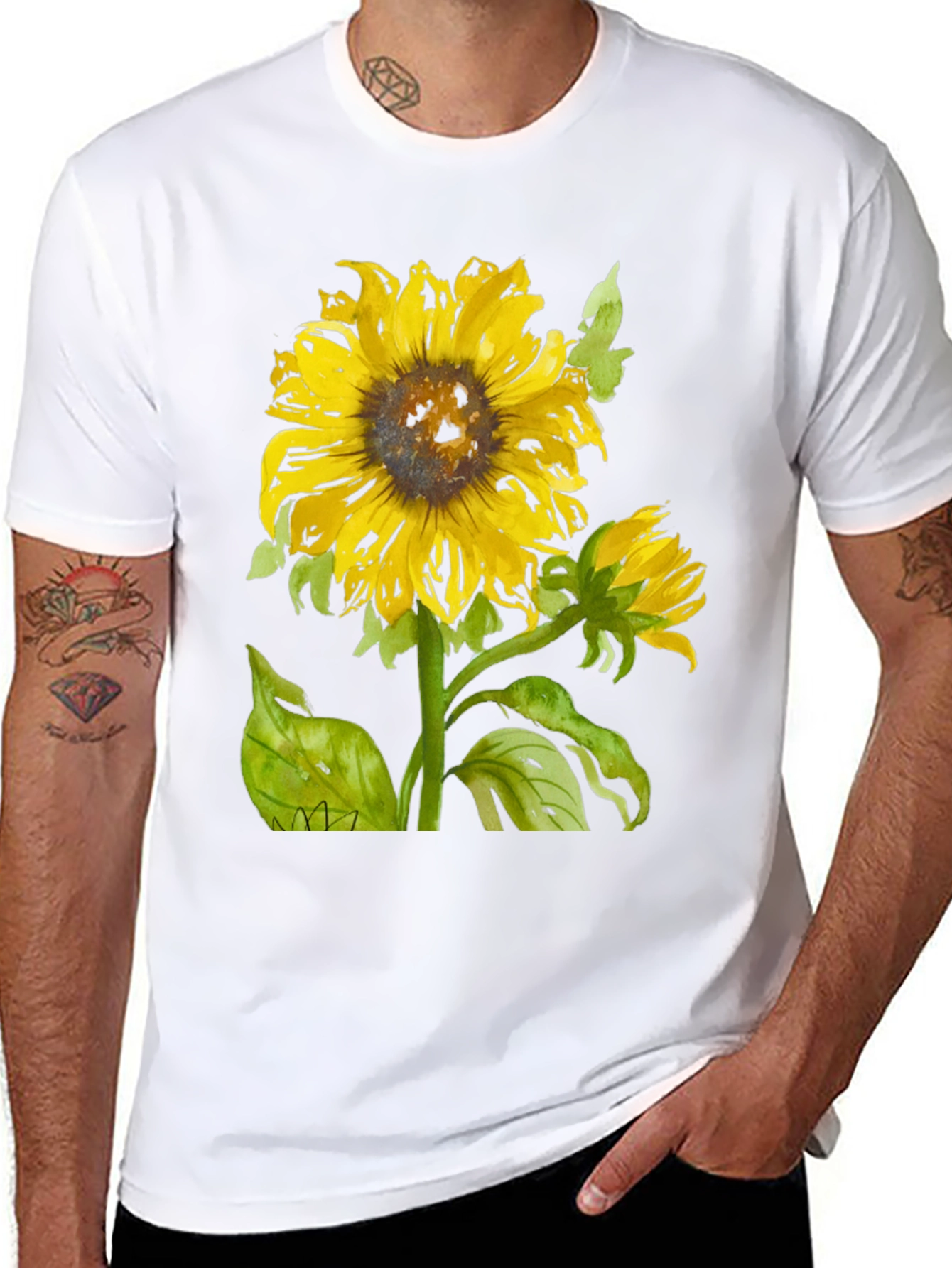 Sunflower Graphic Print Black T-Shirt