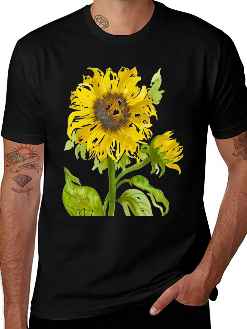 Sunflower Graphic Print Black T-Shirt