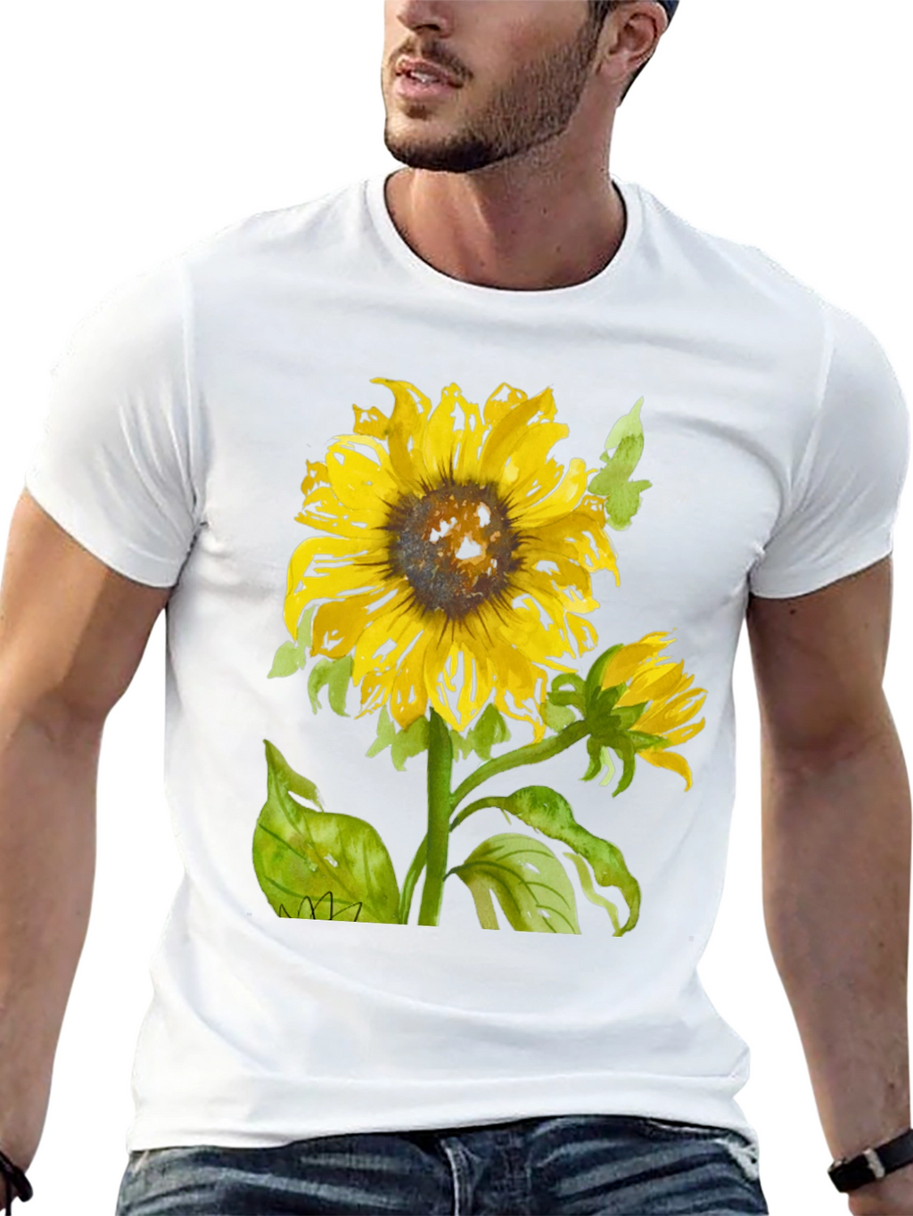 Sunflower Graphic Print Black T-Shirt