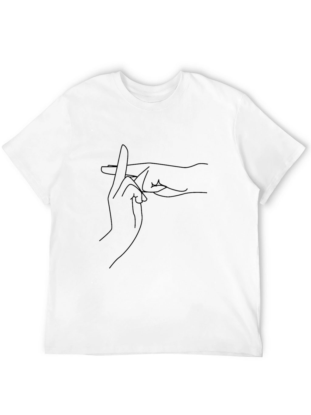 Black T-Shirt with Unique Hand Gesture Line Art