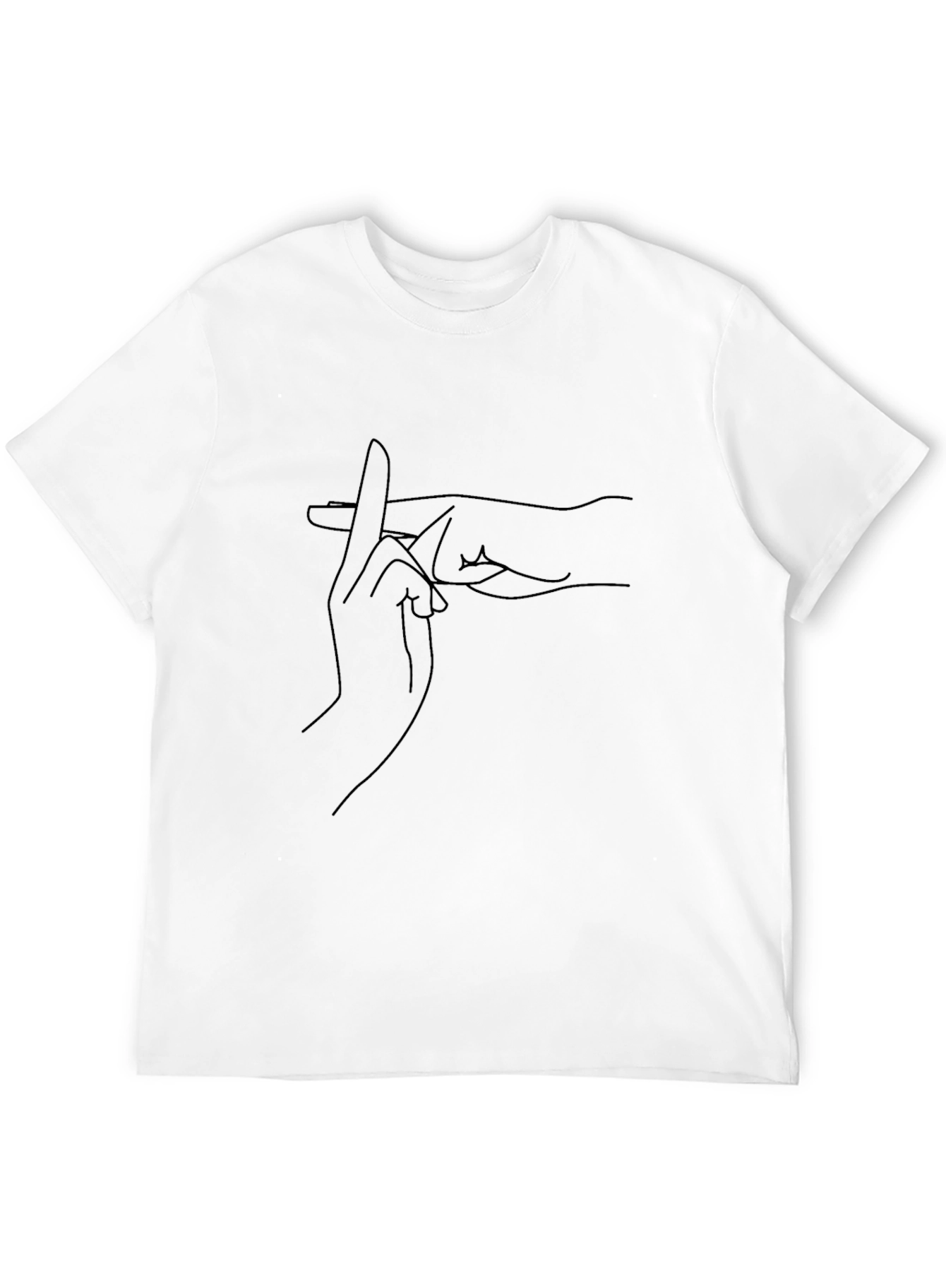 Black T-Shirt with Unique Hand Gesture Line Art