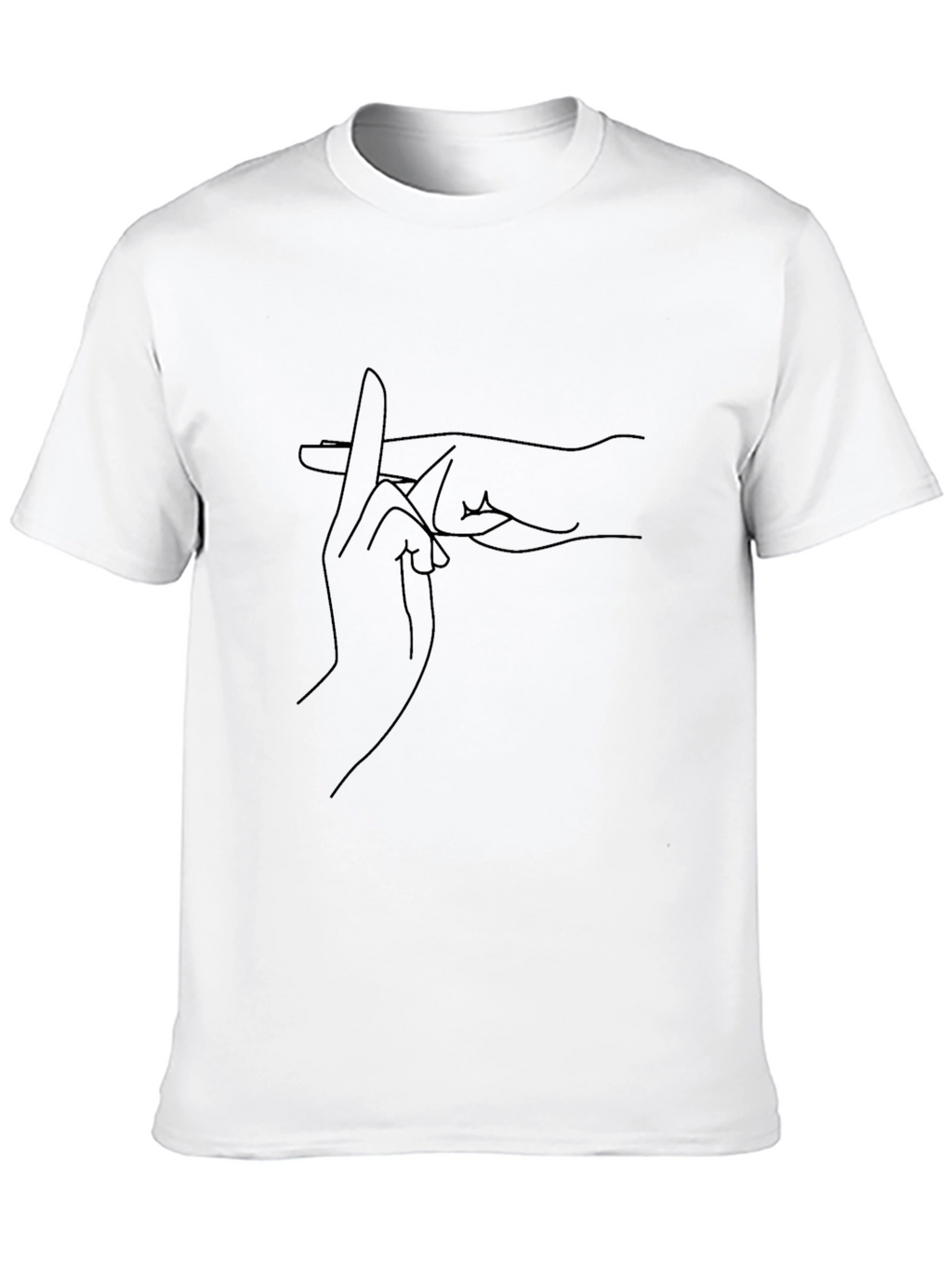 Black T-Shirt with Unique Hand Gesture Line Art