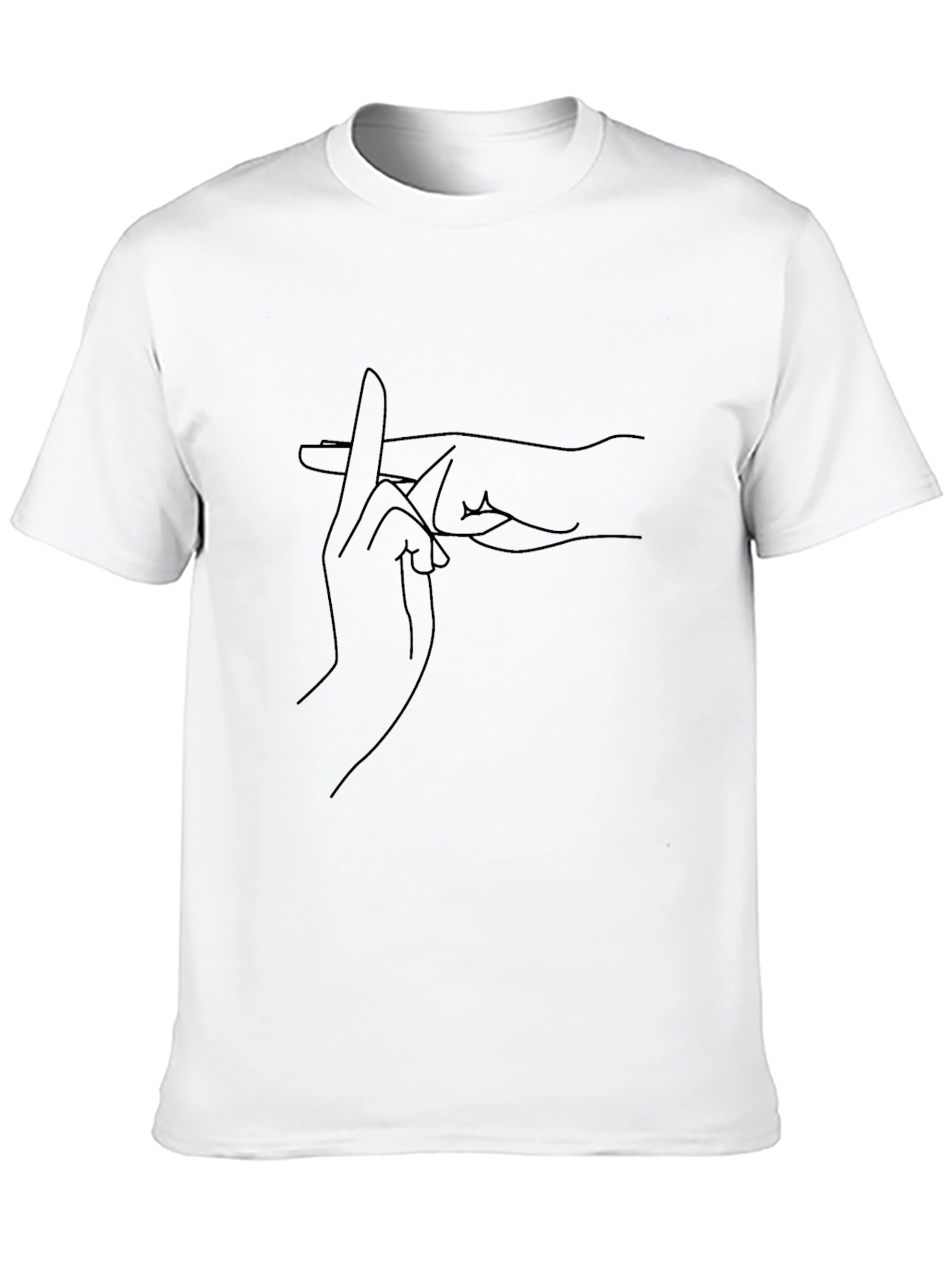 Black T-Shirt with Unique Hand Gesture Line Art