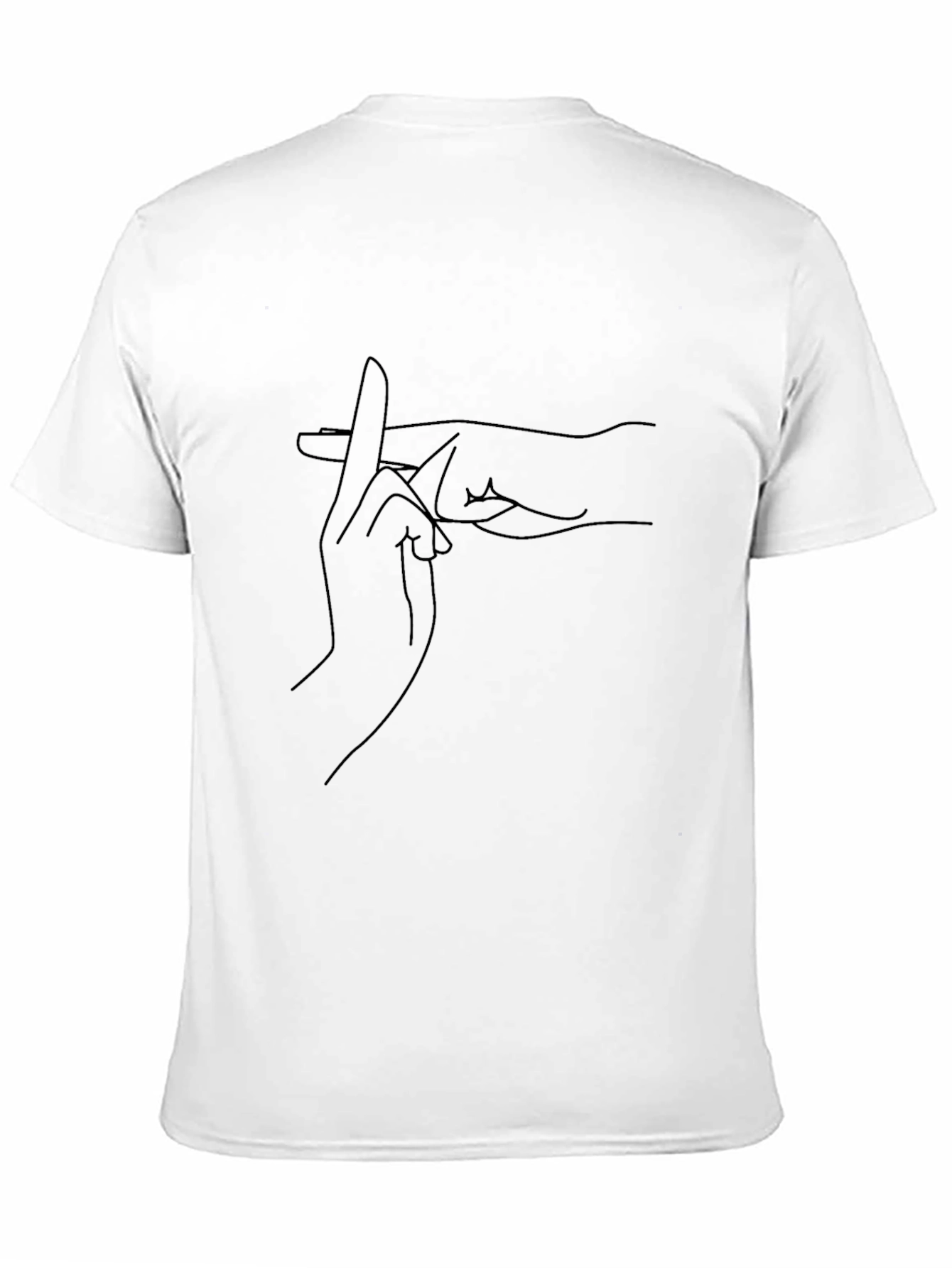 Black T-Shirt with Unique Hand Gesture Line Art