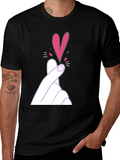 Finger Heart Gesture Graphic Tee - Trendy Casual Top