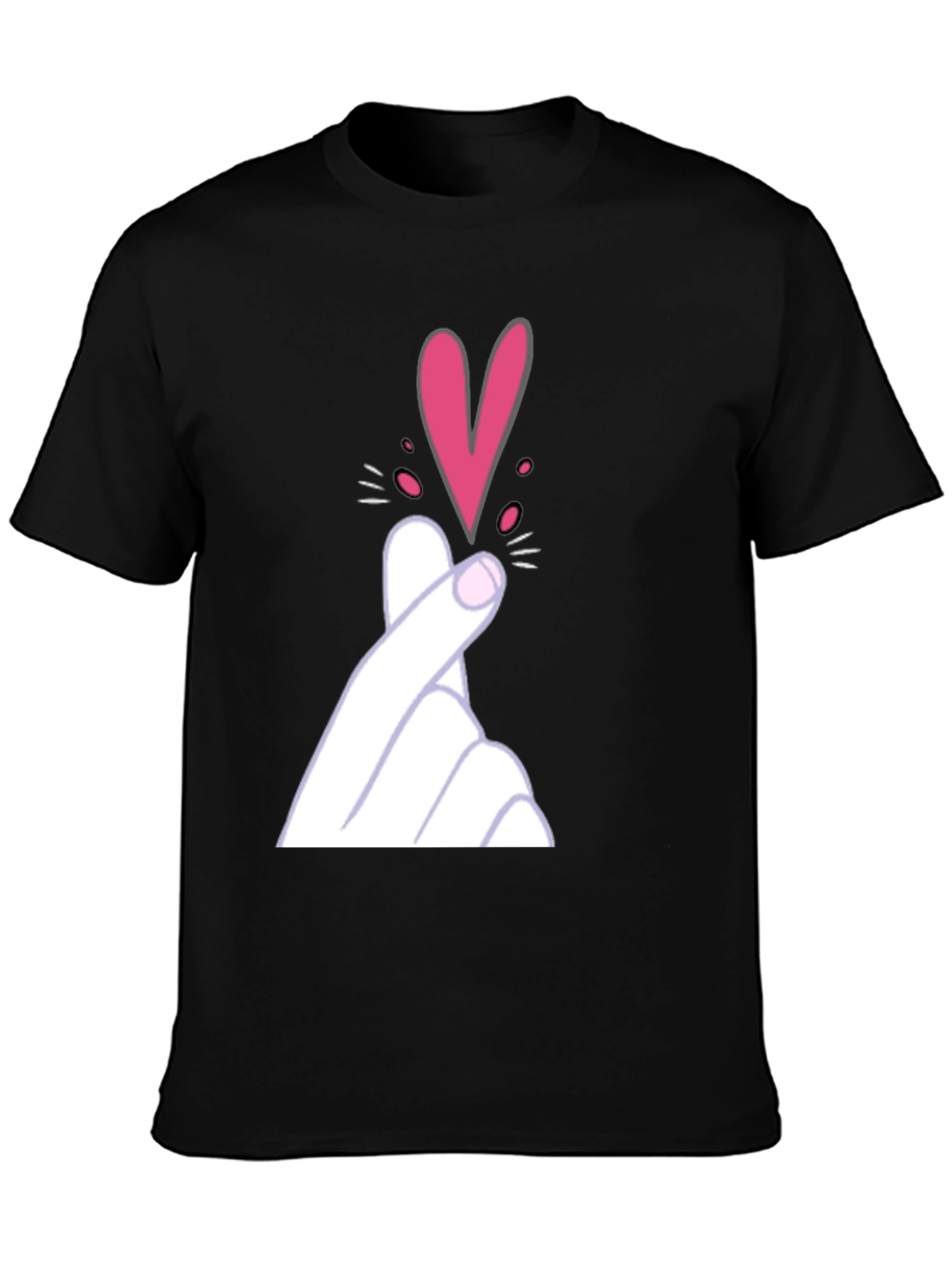 Finger Heart Gesture Graphic Tee - Trendy Casual Top