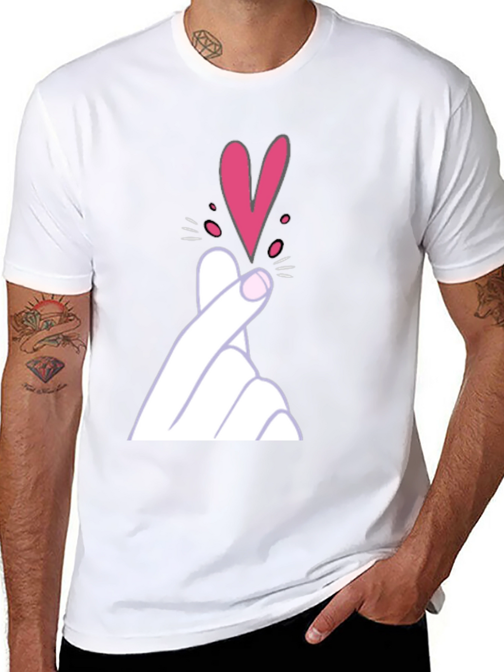 Finger Heart Gesture Graphic Tee - Trendy Casual Top