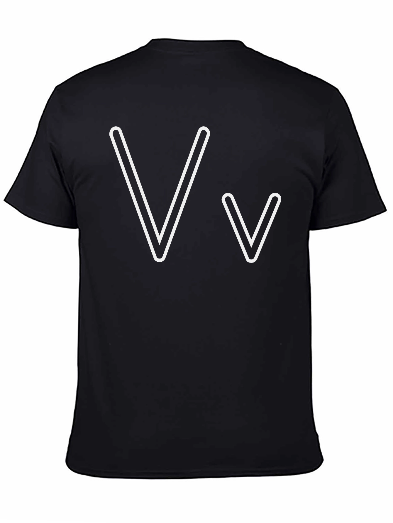 Black T-Shirt with White V Letter Graphic