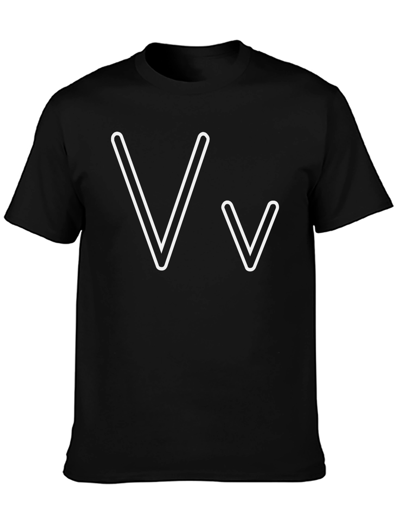Black T-Shirt with White V Letter Graphic