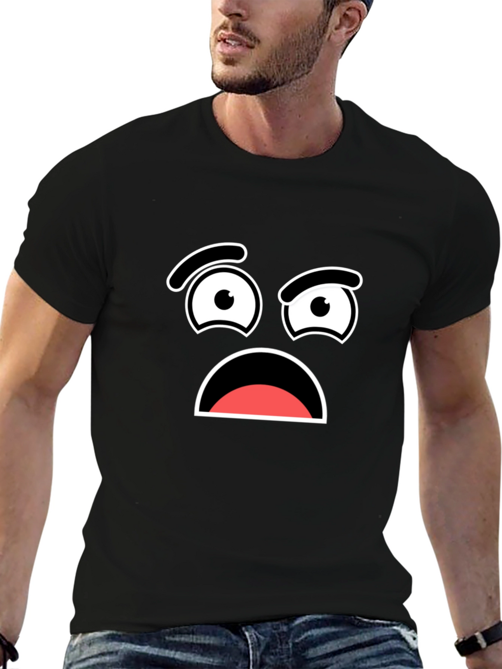 Worried Face Graphic T-Shirt - Black