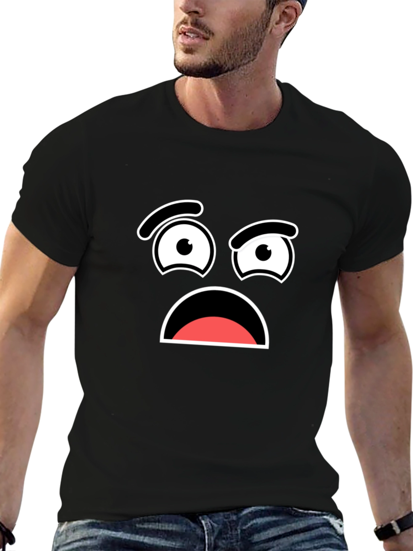 Worried Face Graphic T-Shirt - Black