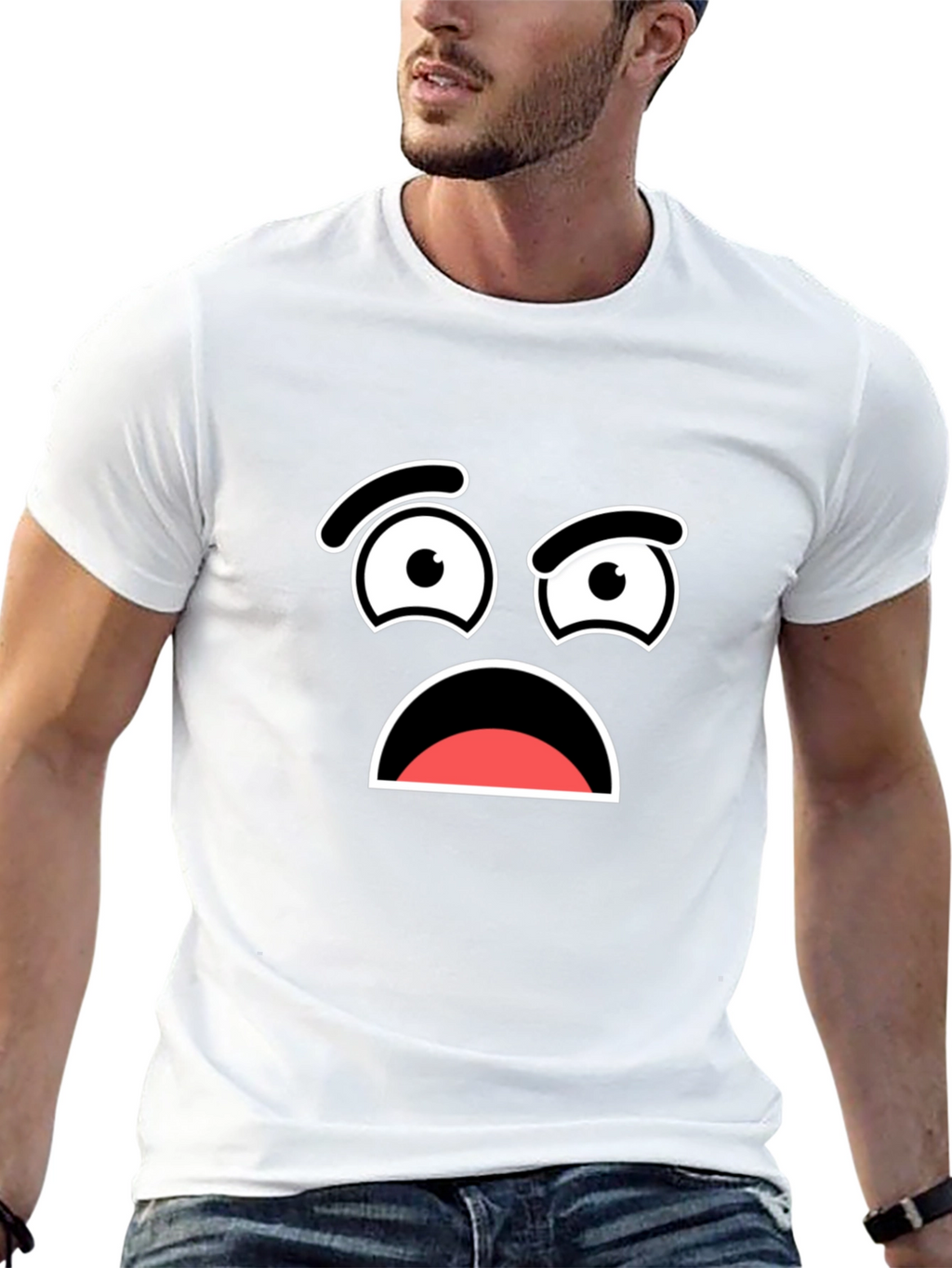 Worried Face Graphic T-Shirt - Black