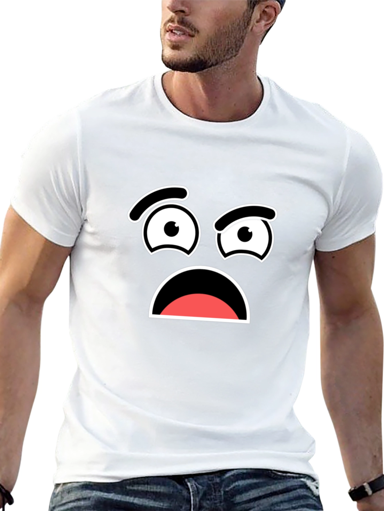 Worried Face Graphic T-Shirt - Black