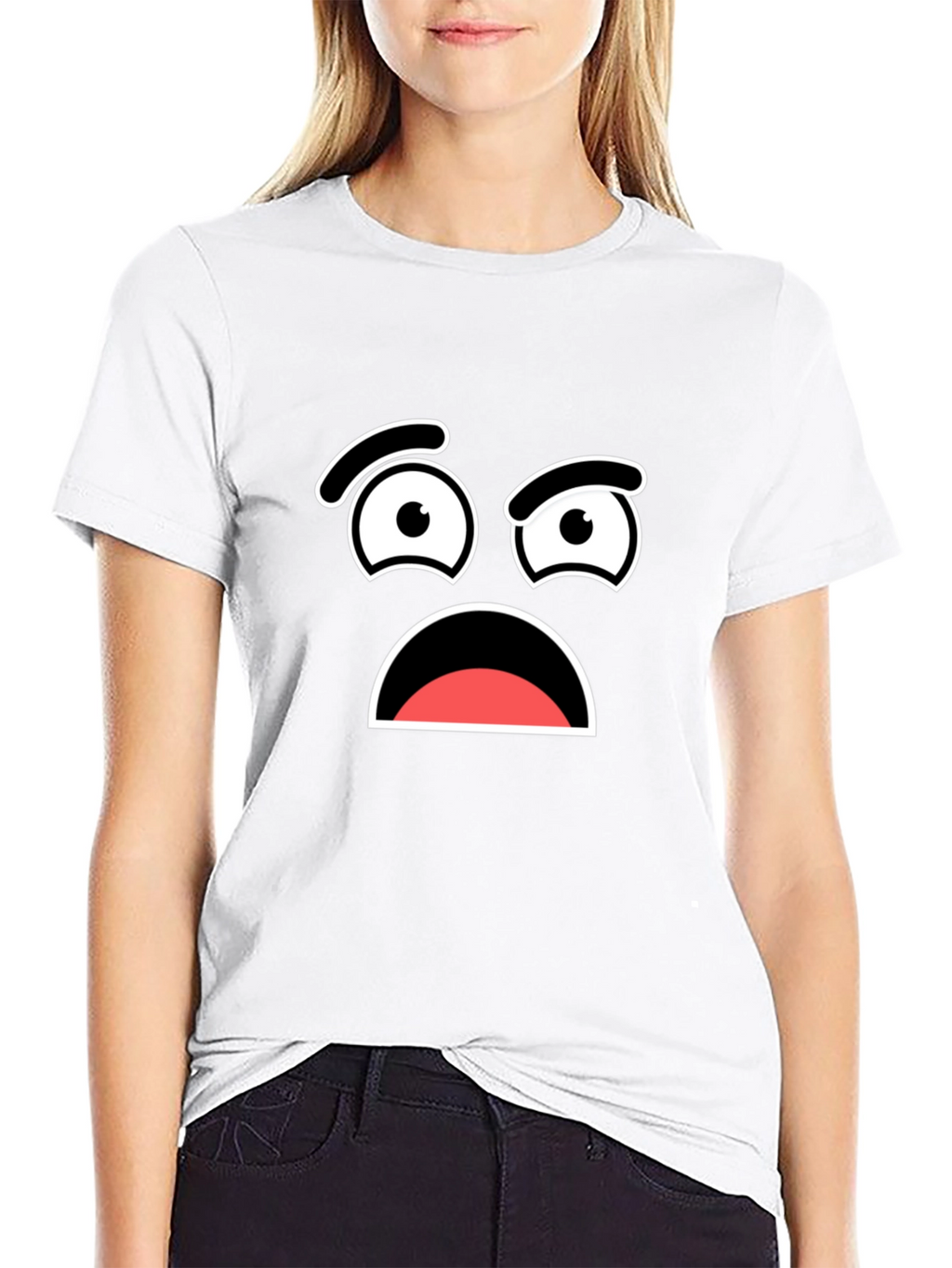 Worried Face Graphic T-Shirt - Black