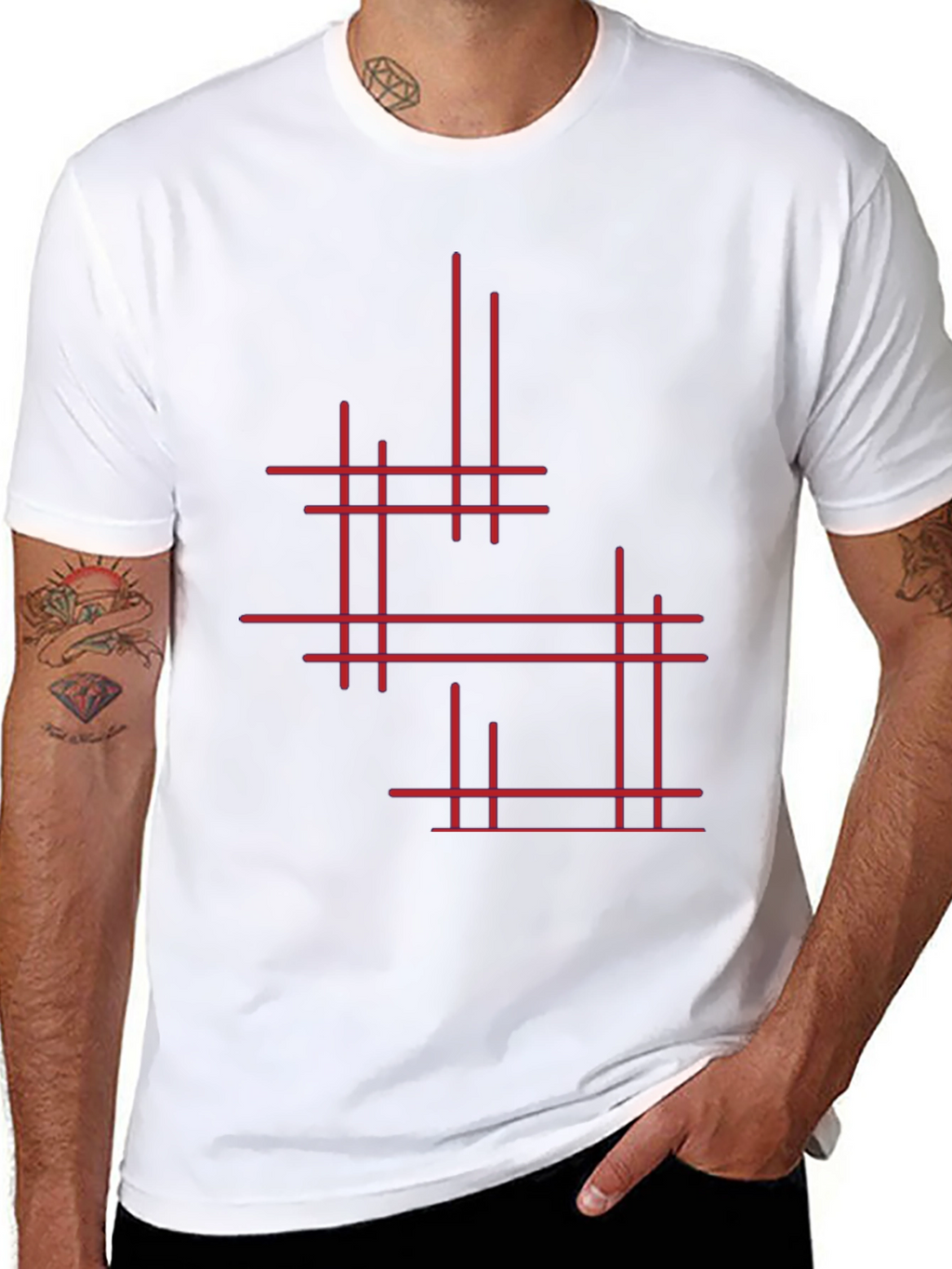 Modern Geometric Line Art Graphic Tee - Black