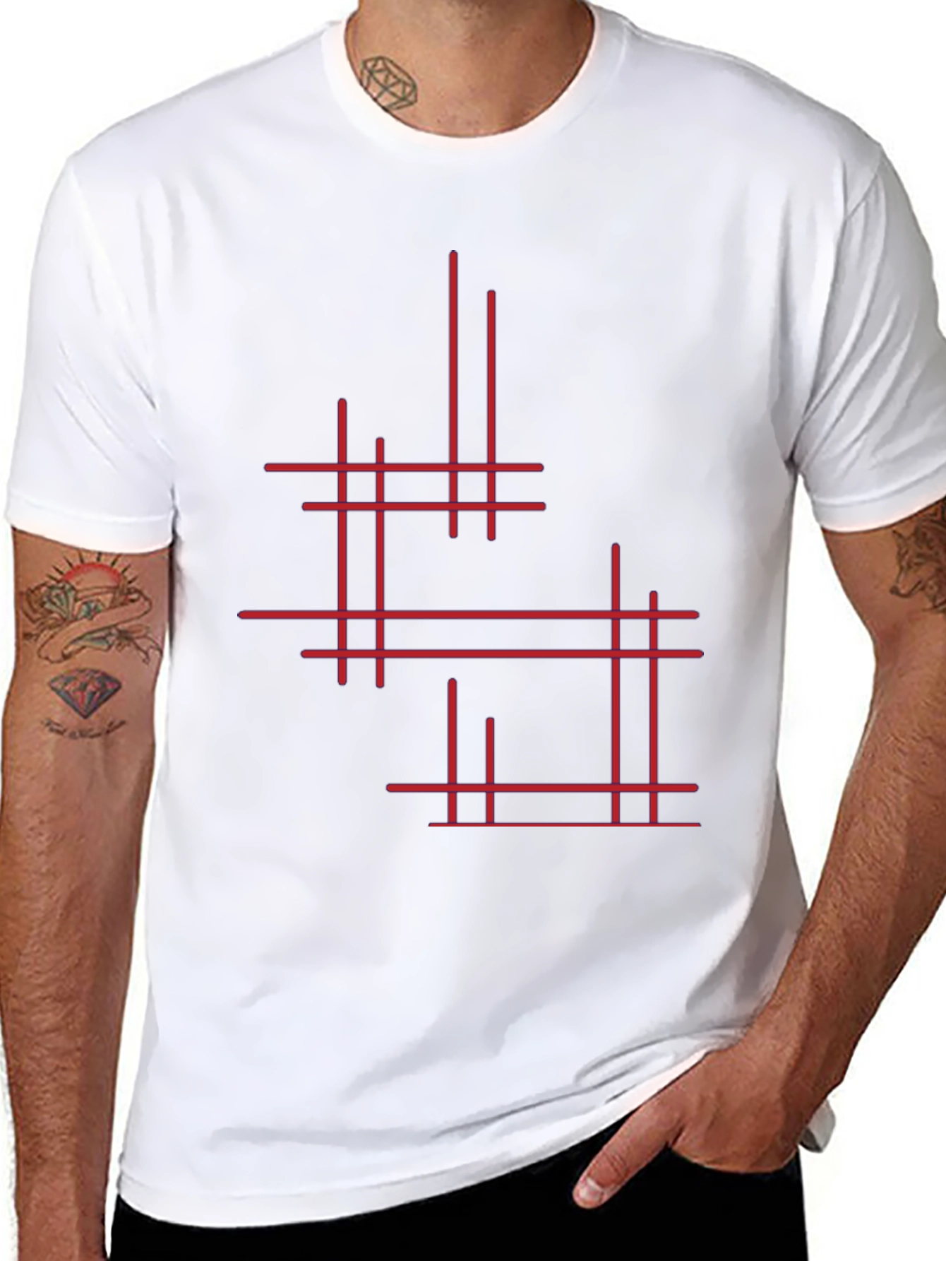 Modern Geometric Line Art Graphic Tee - Black