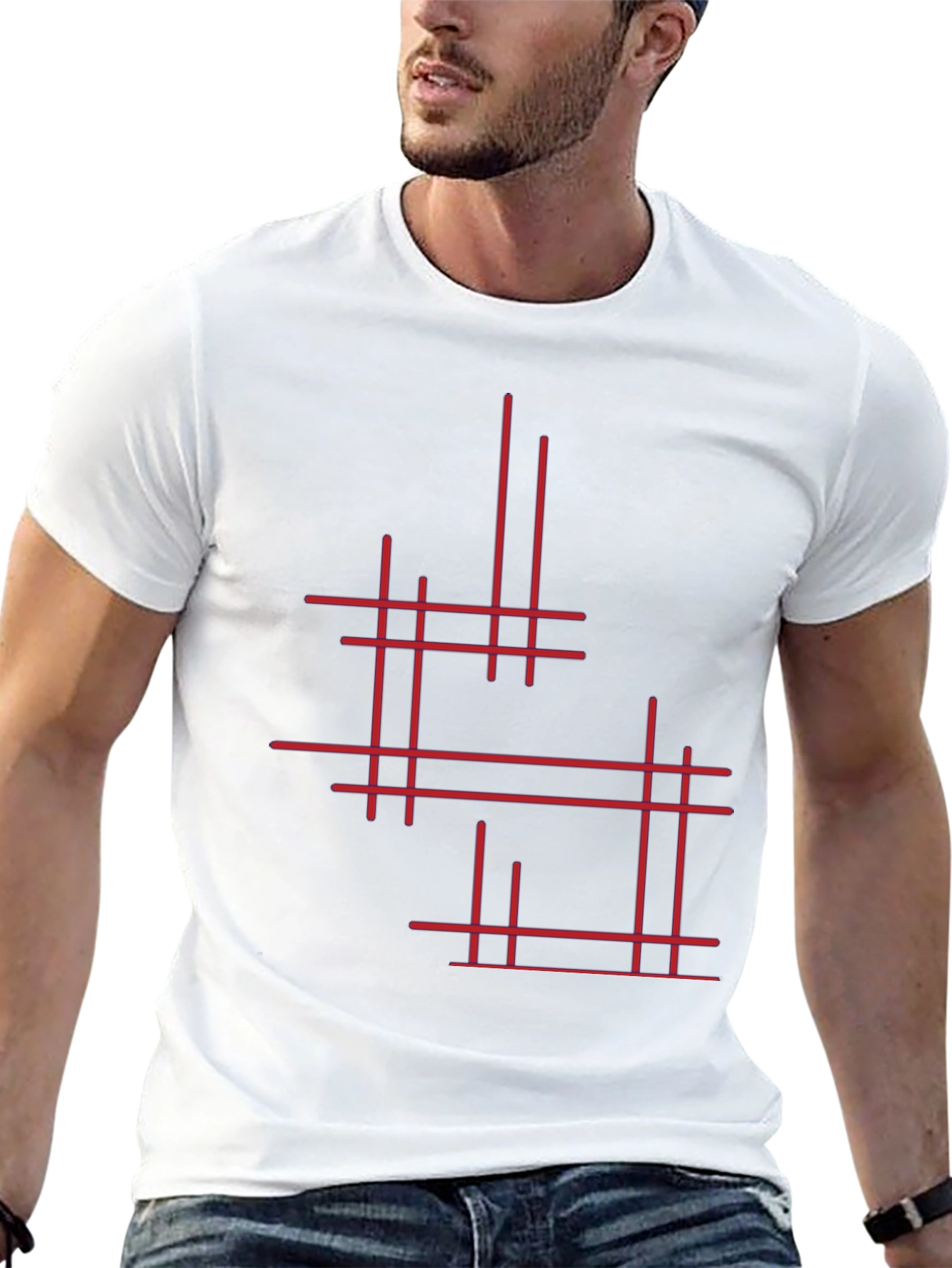 Modern Geometric Line Art Graphic Tee - Black
