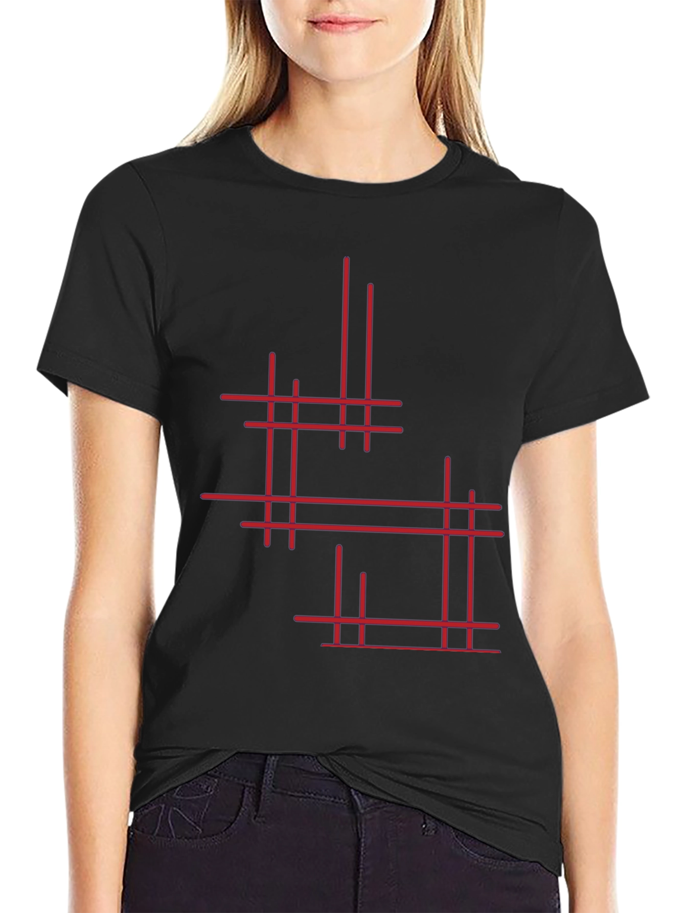 Modern Geometric Line Art Graphic Tee - Black