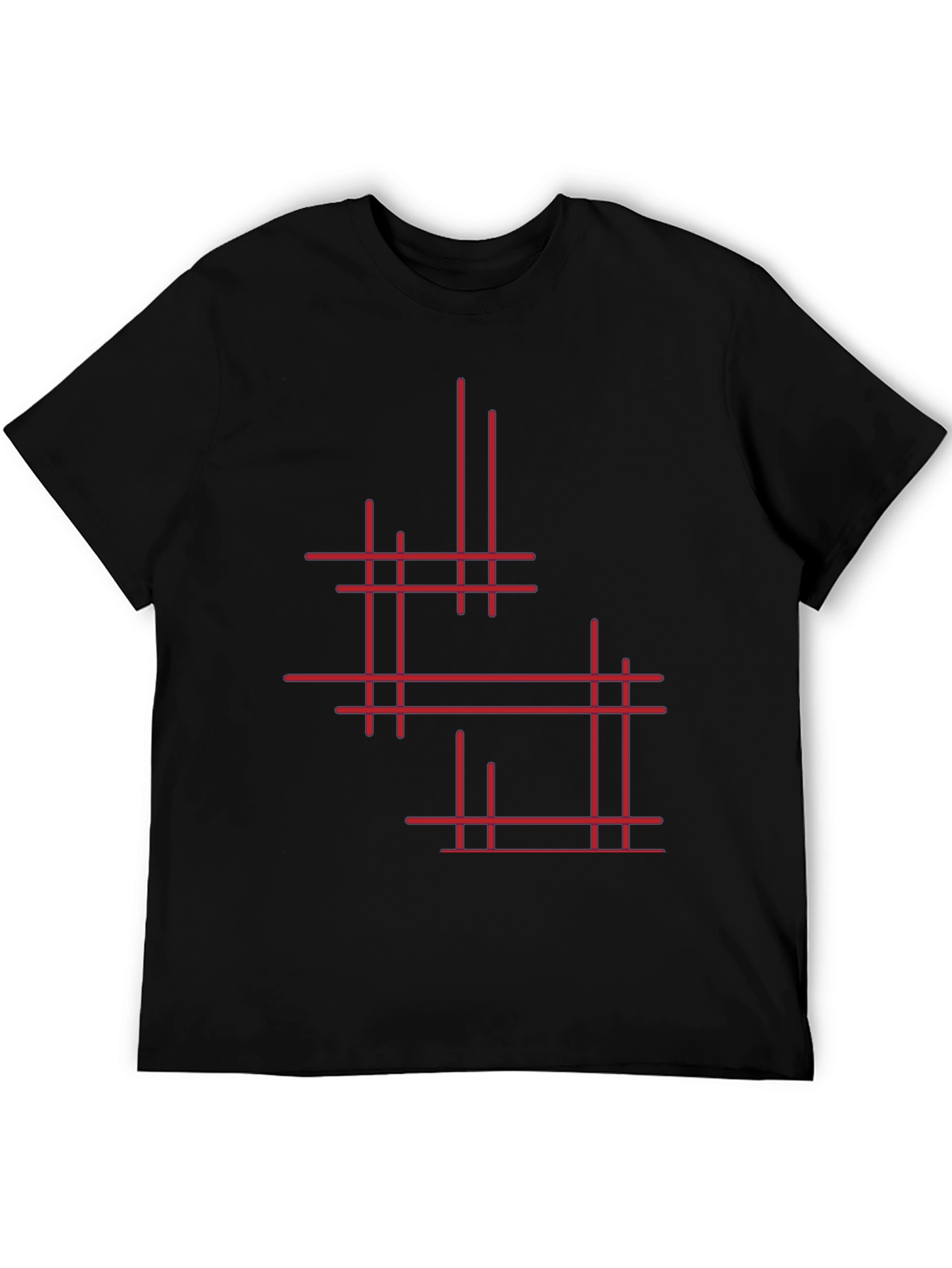 Modern Geometric Line Art Graphic Tee - Black