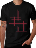 Modern Geometric Line Art Graphic Tee - Black