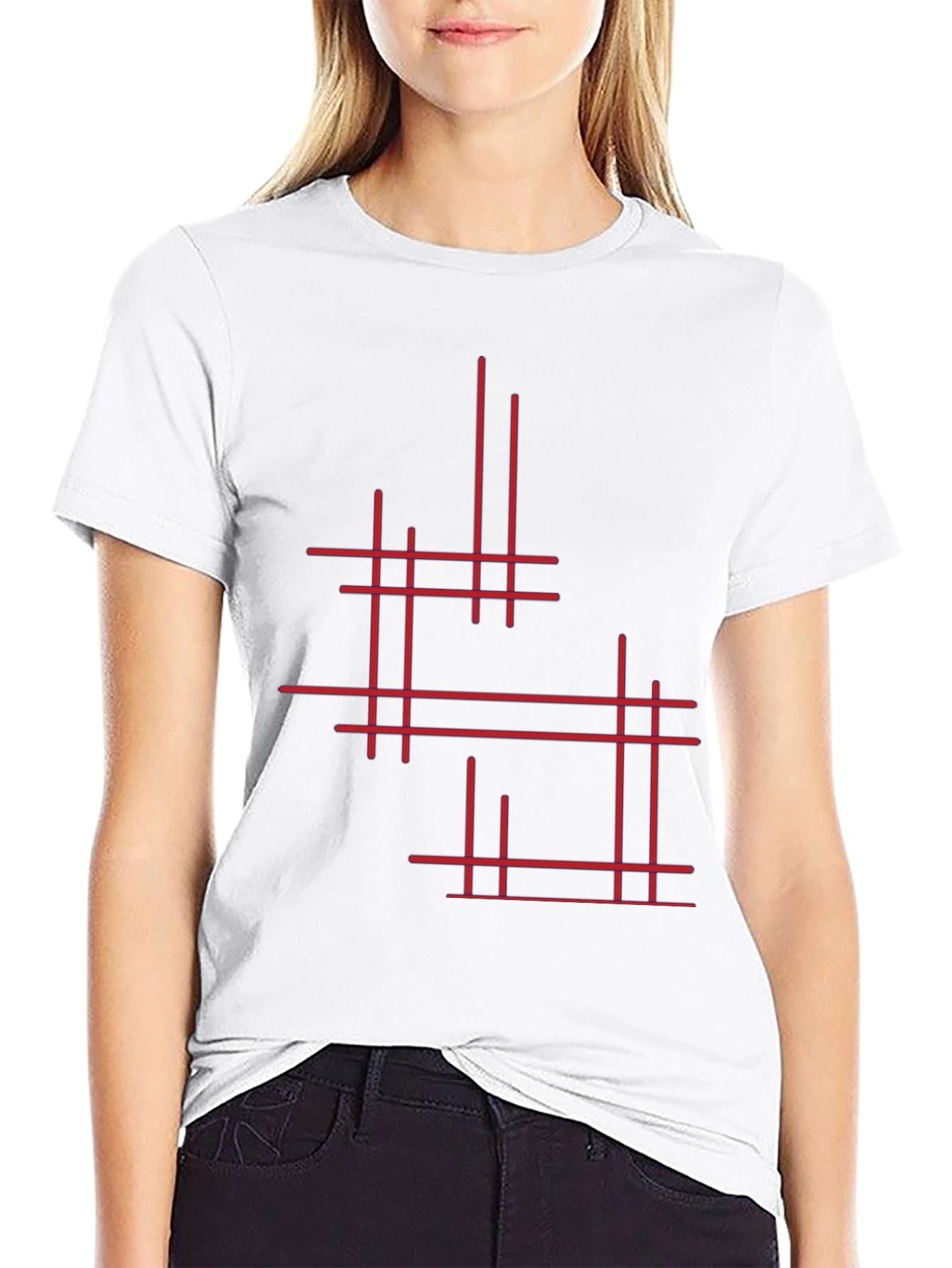 Modern Geometric Line Art Graphic Tee - Black