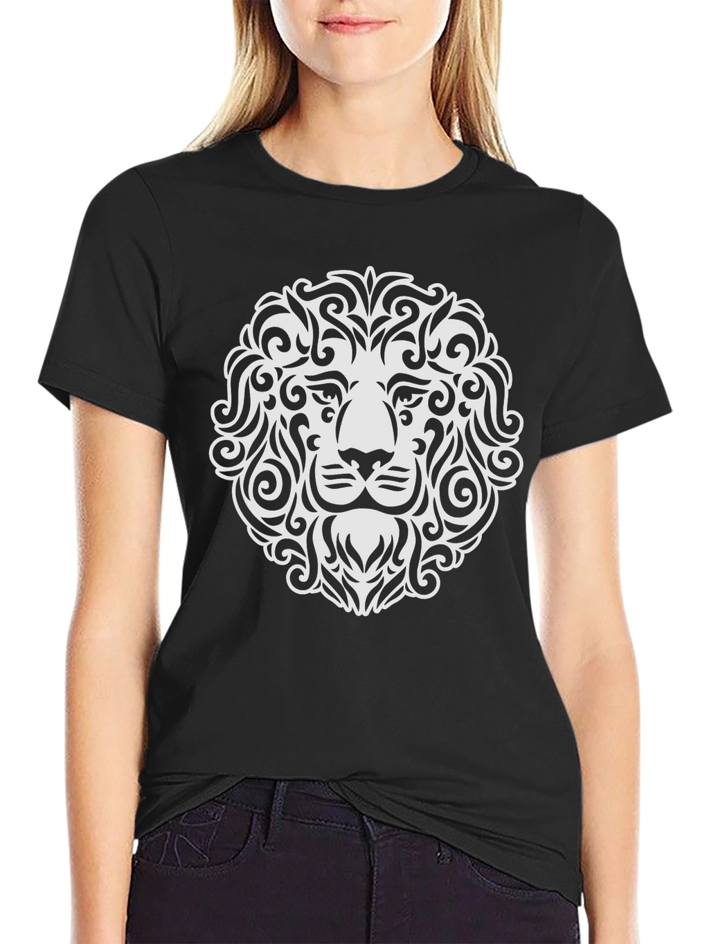 Lion Head Graphic Tee - Black Cotton Blend