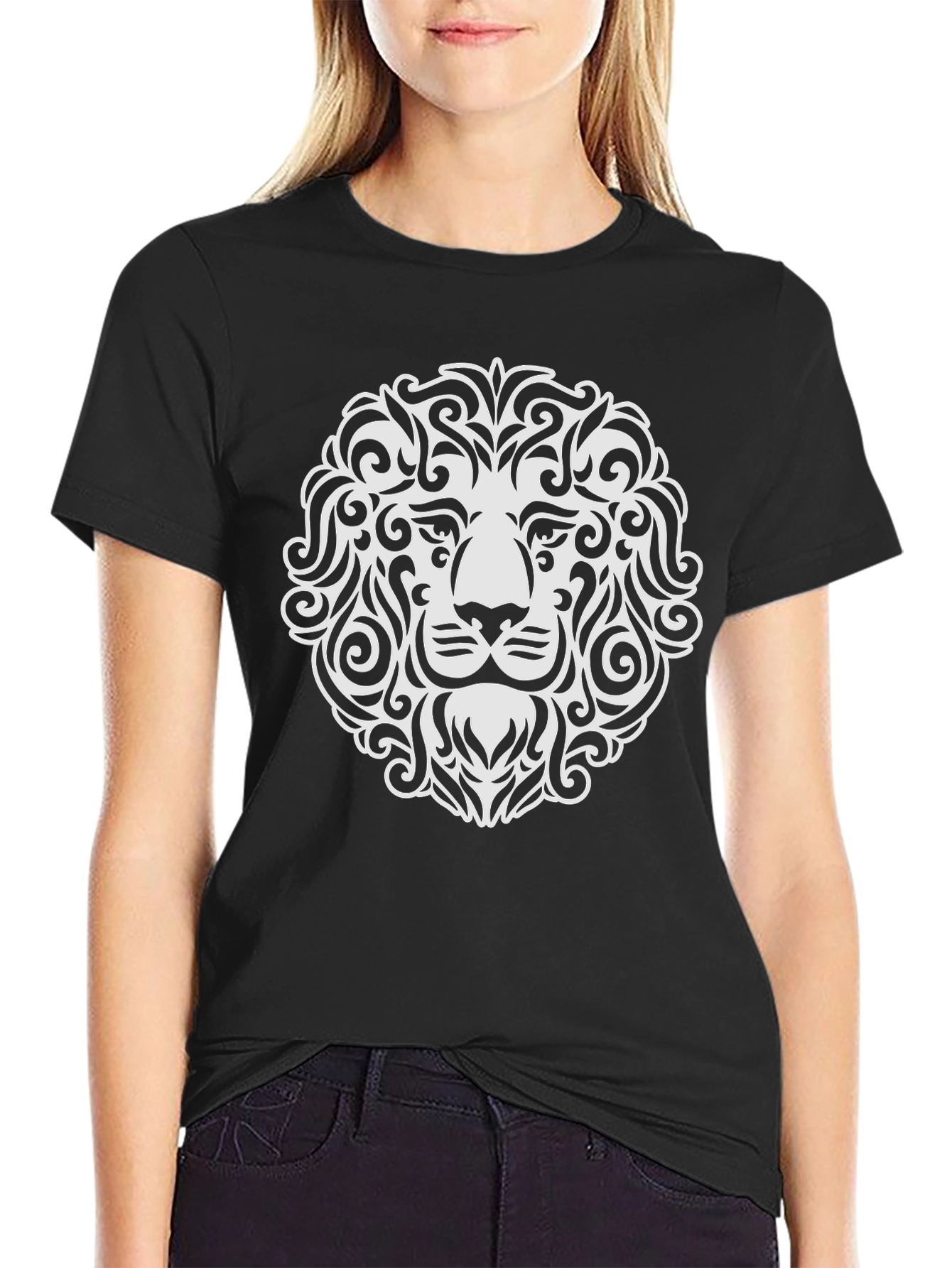 Lion Head Graphic Tee - Black Cotton Blend