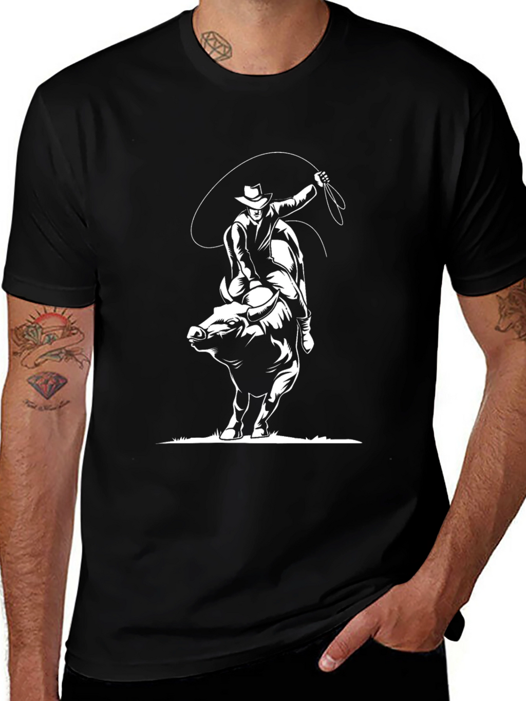 Cowboy Bull Riding Black T-Shirt