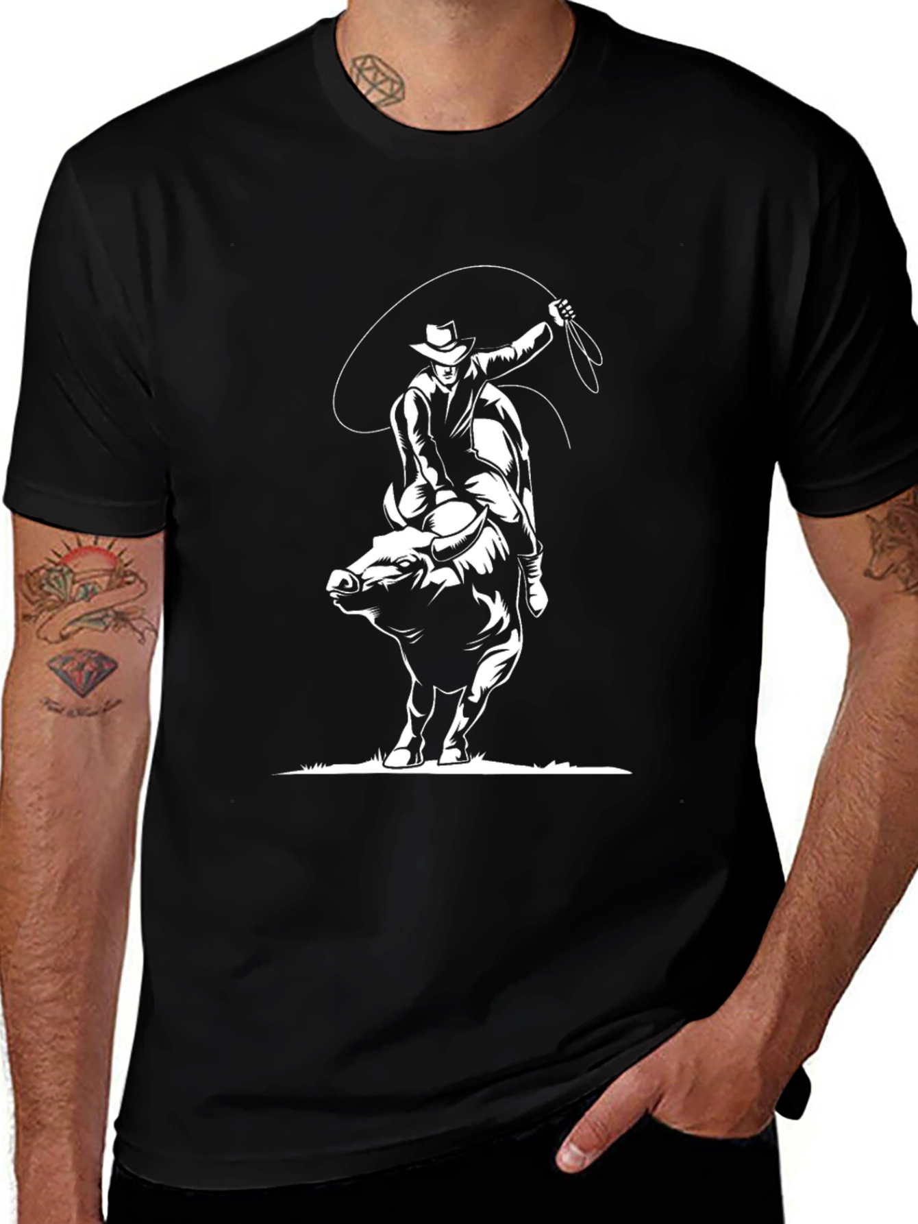 Cowboy Bull Riding Black T-Shirt