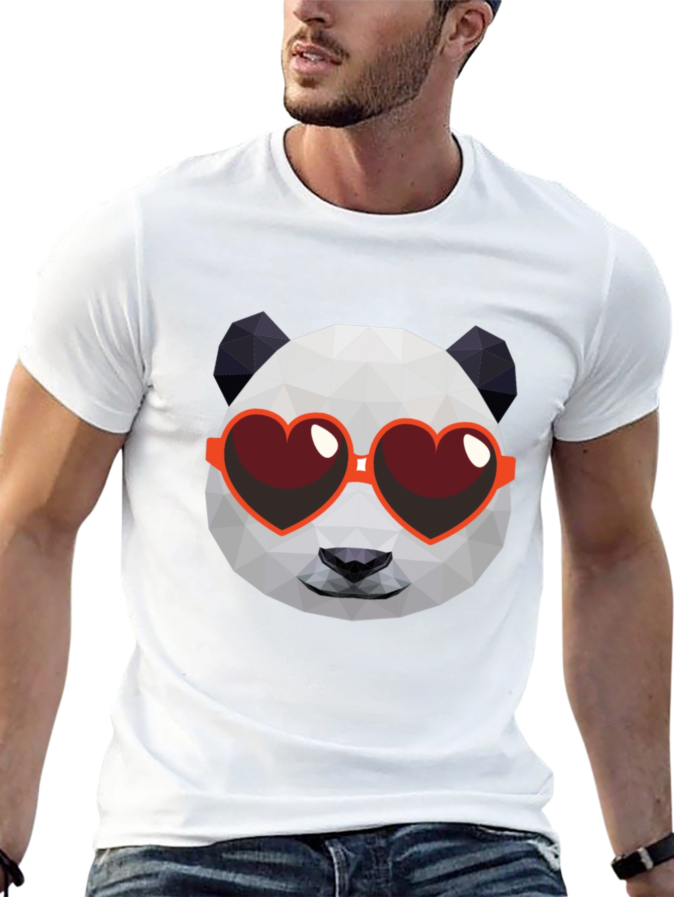 Geometric Panda Heart Sunglasses Graphic Tee