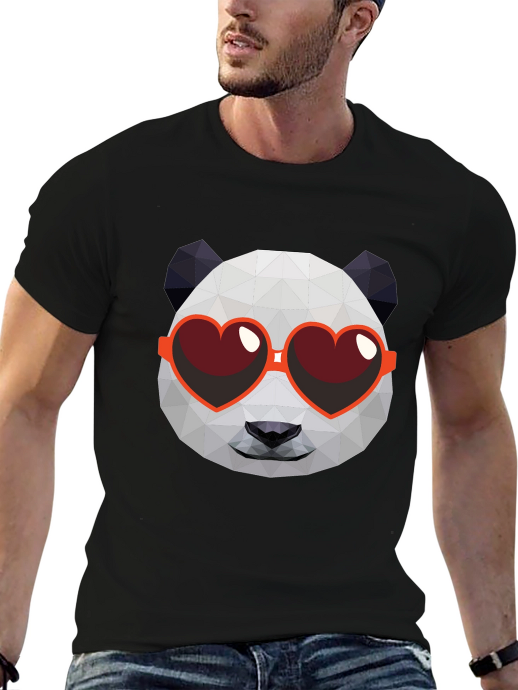 Geometric Panda Heart Sunglasses Graphic Tee