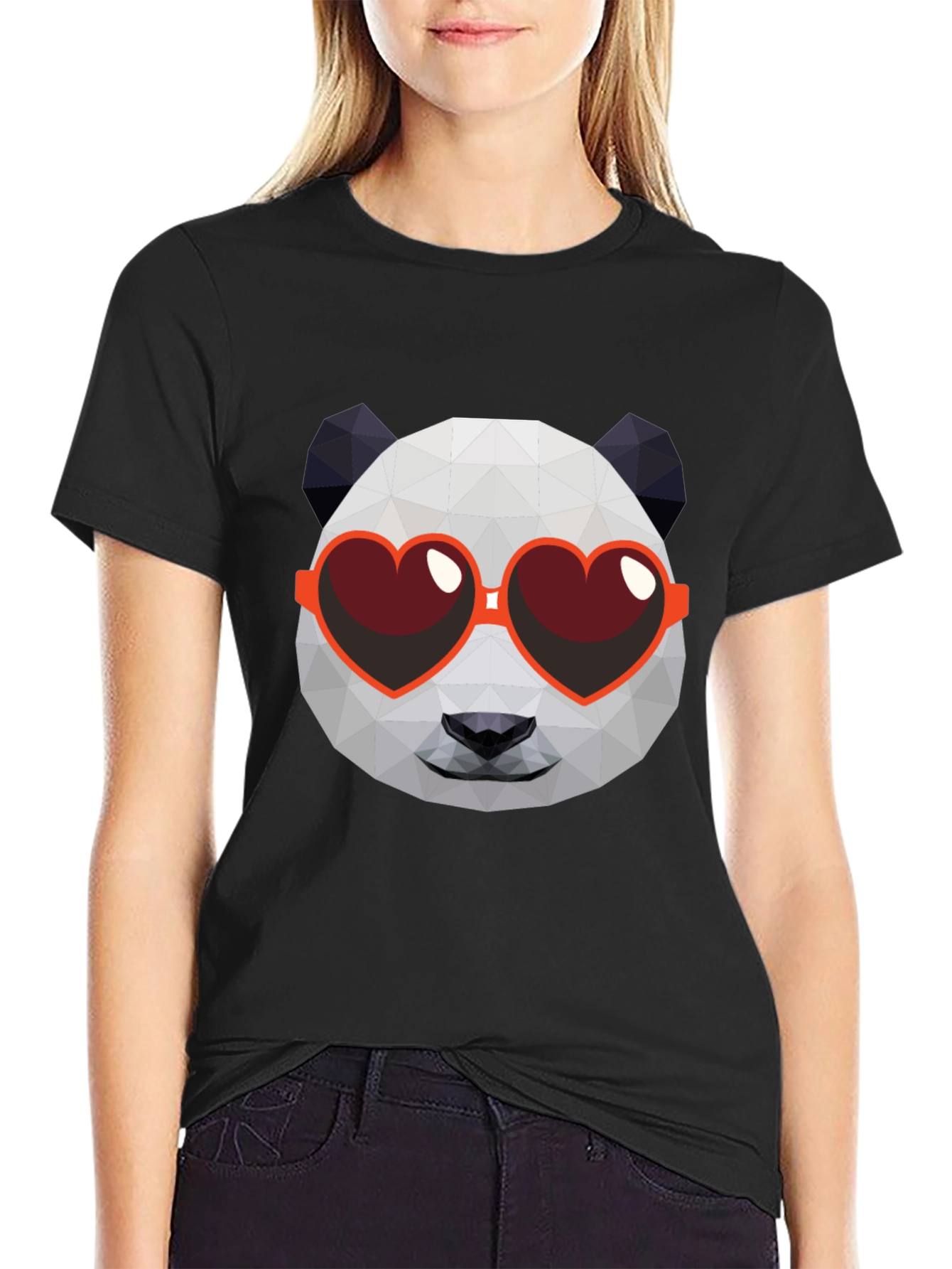 Geometric Panda Heart Sunglasses Graphic Tee