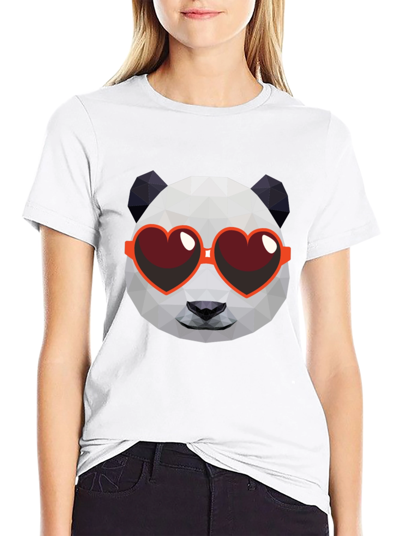 Geometric Panda Heart Sunglasses Graphic Tee