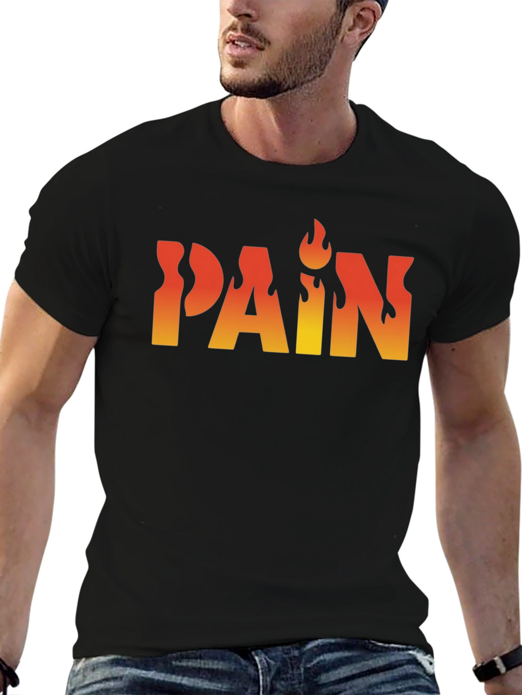 Flaming PAIN Graphic Tee - Edgy Black T-Shirt