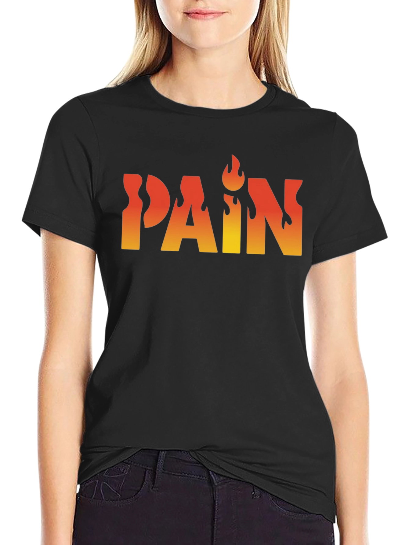 Flaming PAIN Graphic Tee - Edgy Black T-Shirt