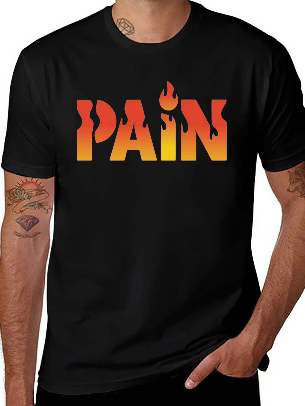 Flaming PAIN Graphic Tee - Edgy Black T-Shirt