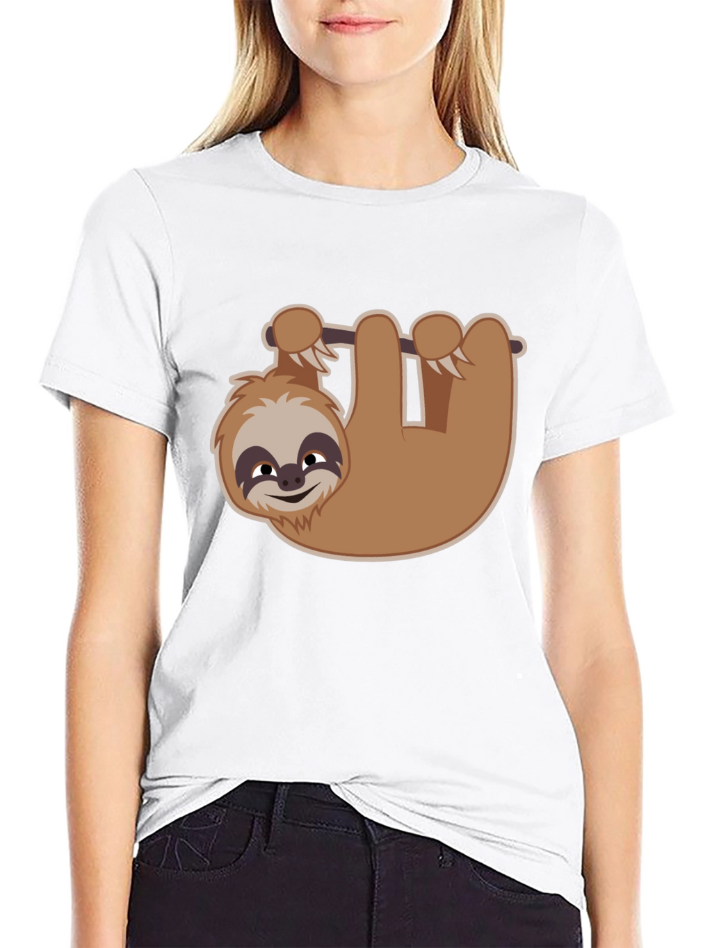 Cute Sloth Hanging T-Shirt - Black