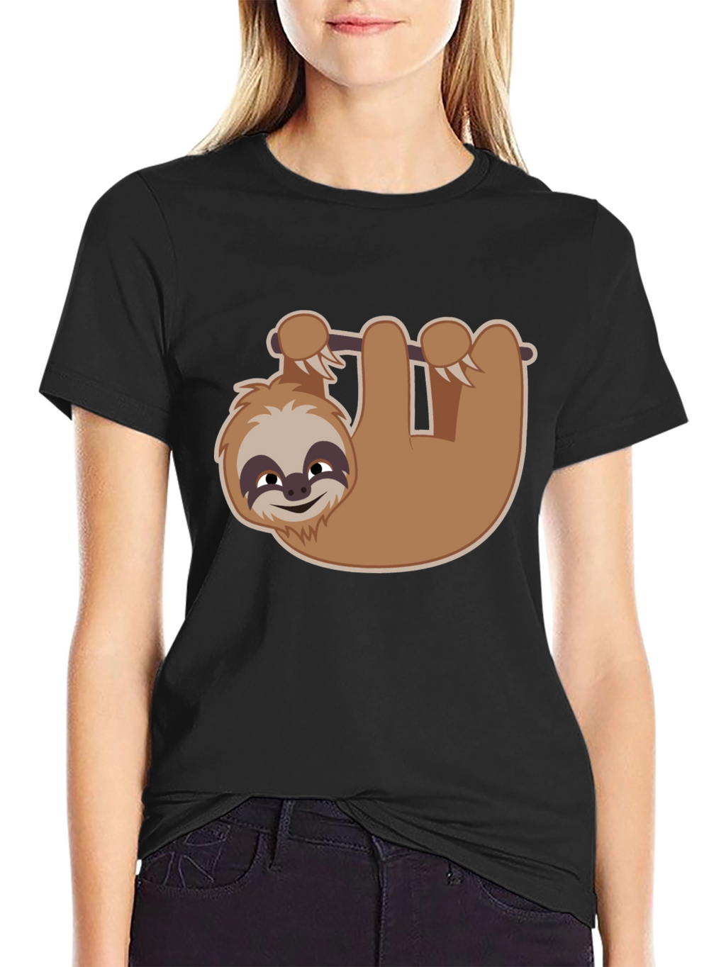Cute Sloth Hanging T-Shirt - Black