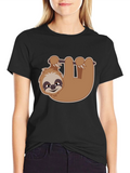 Cute Sloth Hanging T-Shirt - Black