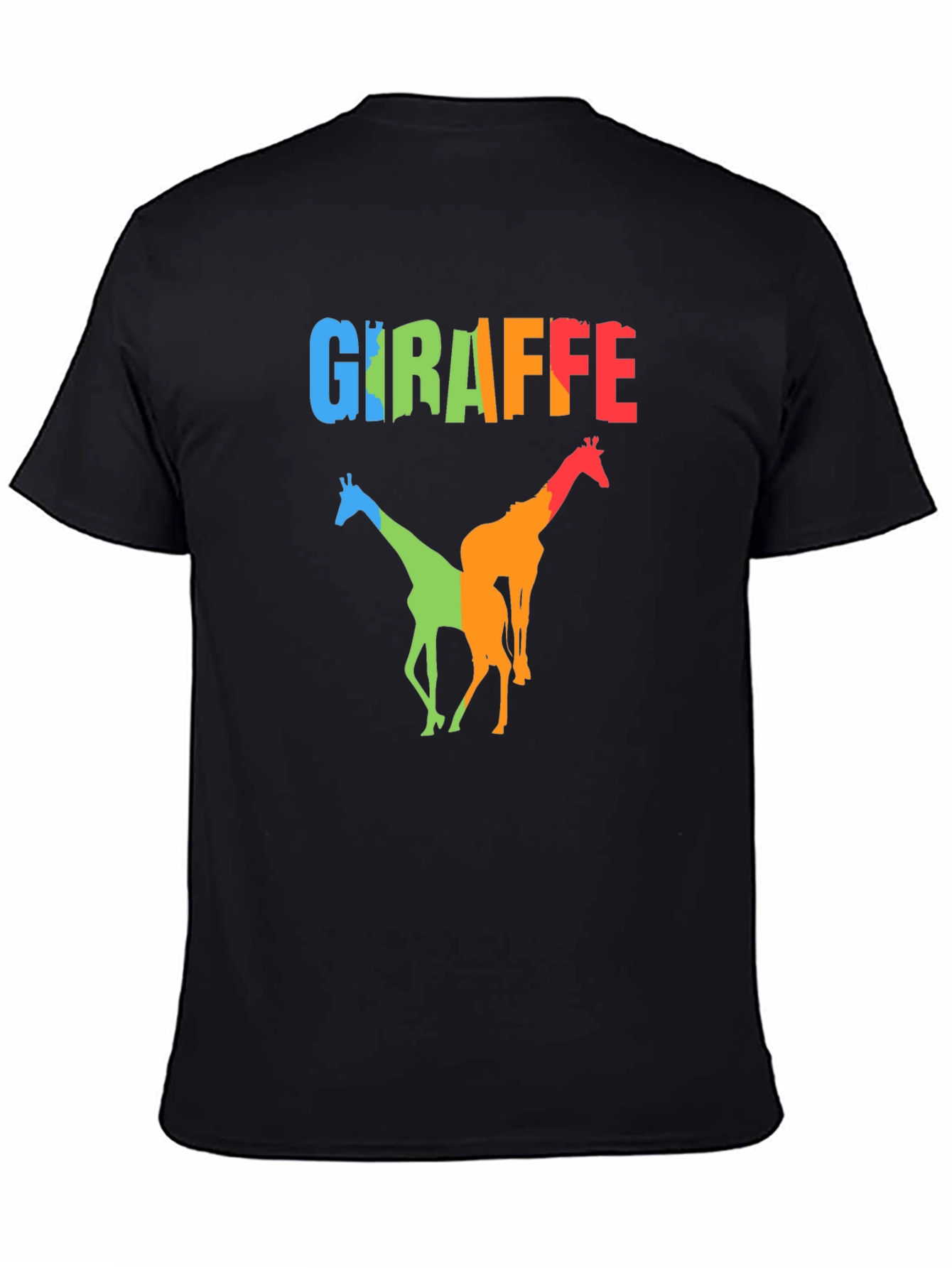 Colorful Giraffe Graphic Print Black T-Shirt