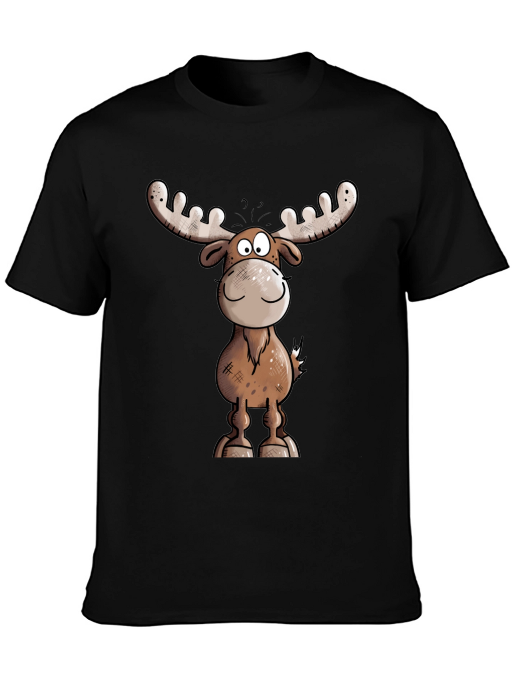Moose Cartoon Graphic Tee - Black T-Shirt