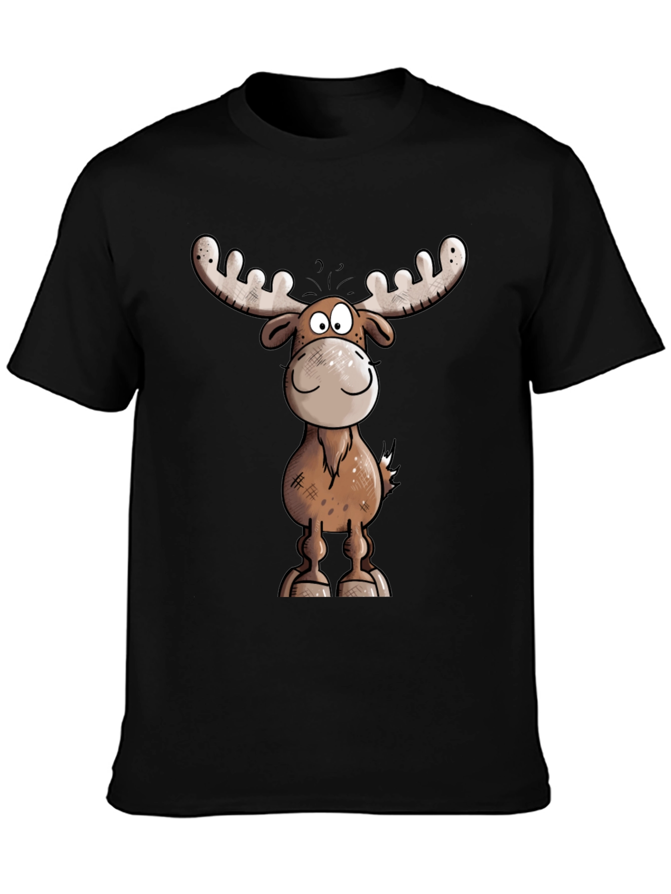 Moose Cartoon Graphic Tee - Black T-Shirt
