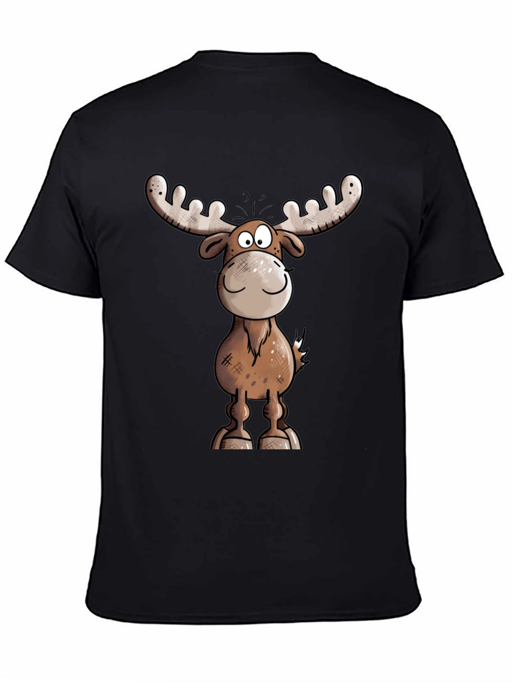 Moose Cartoon Graphic Tee - Black T-Shirt