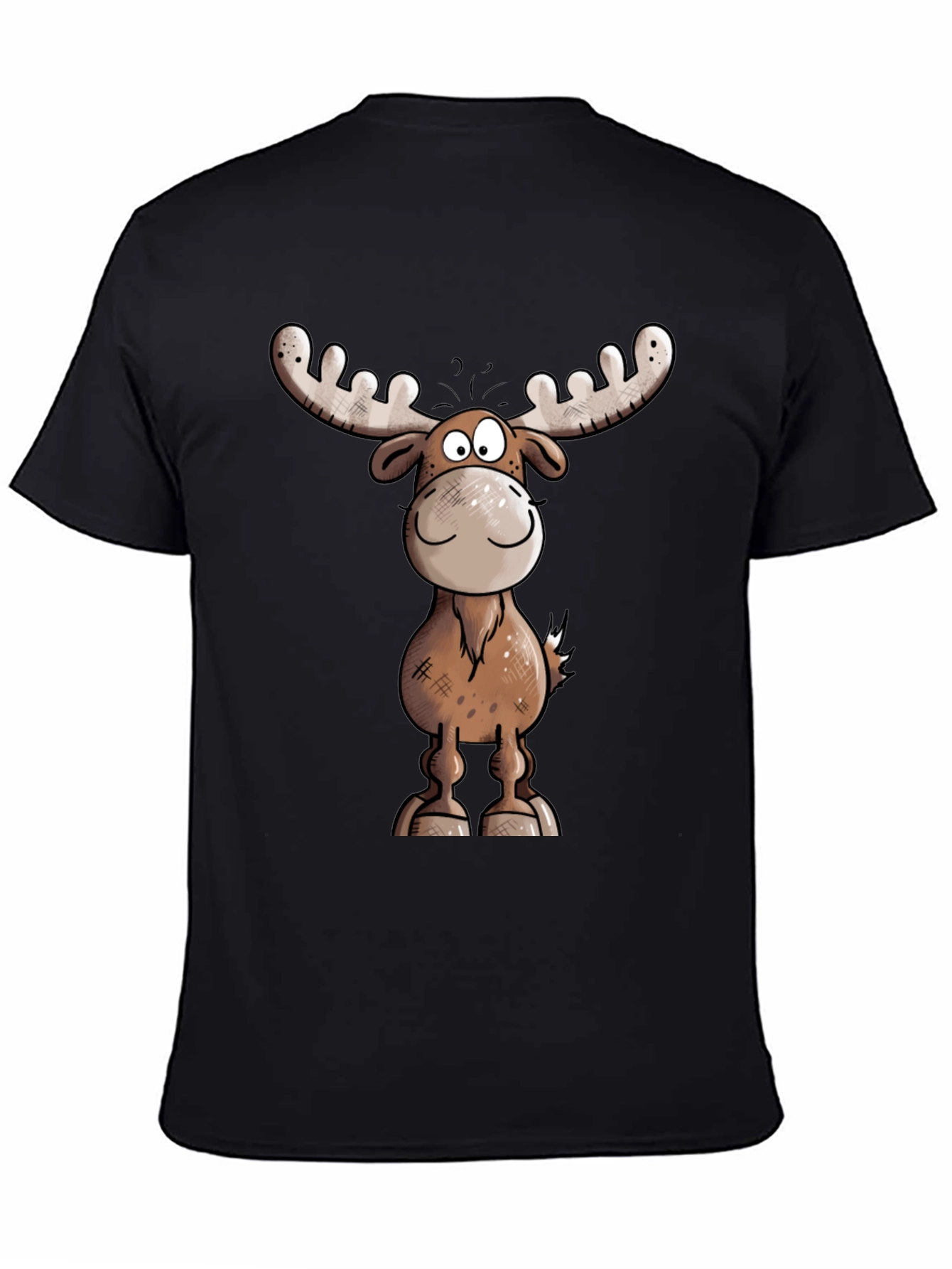 Moose Cartoon Graphic Tee - Black T-Shirt