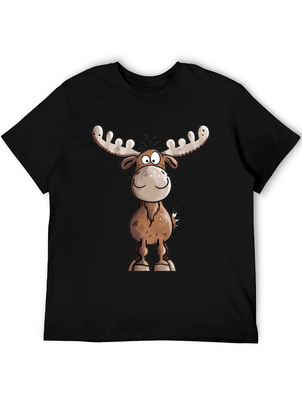 Moose Cartoon Graphic Tee - Black T-Shirt