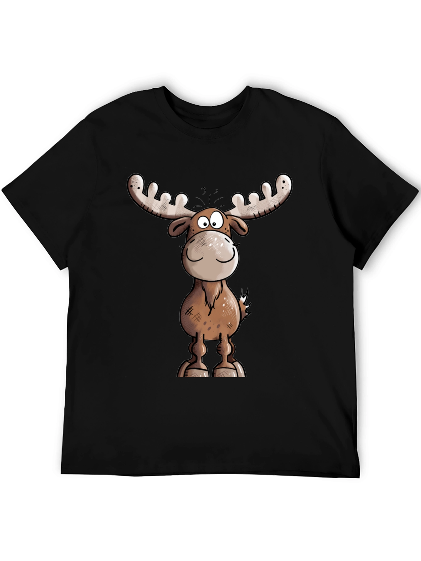 Moose Cartoon Graphic Tee - Black T-Shirt