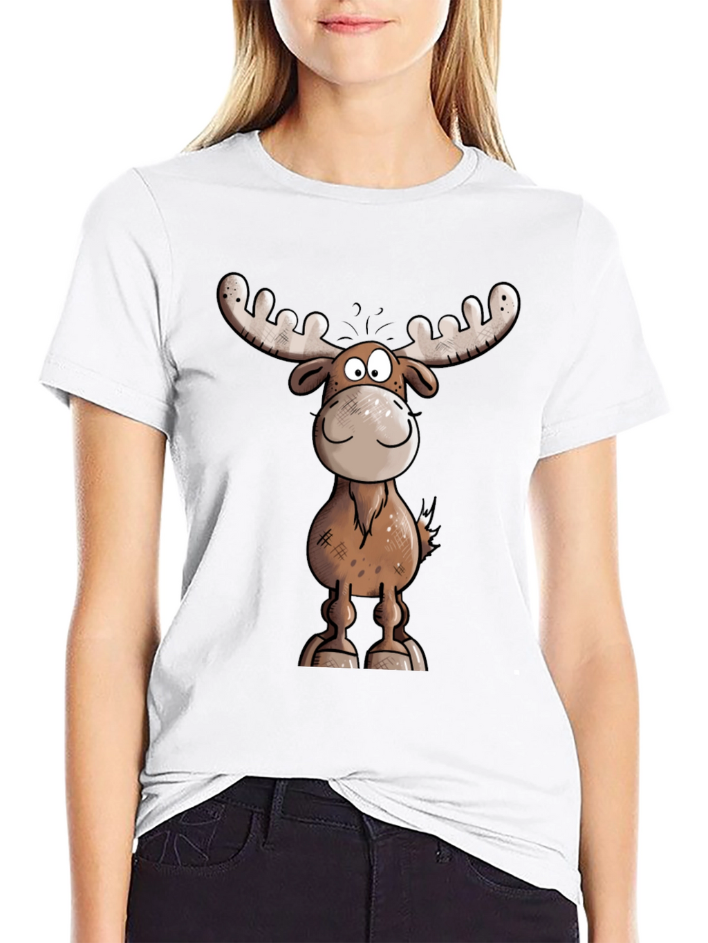 Moose Cartoon Graphic Tee - Black T-Shirt