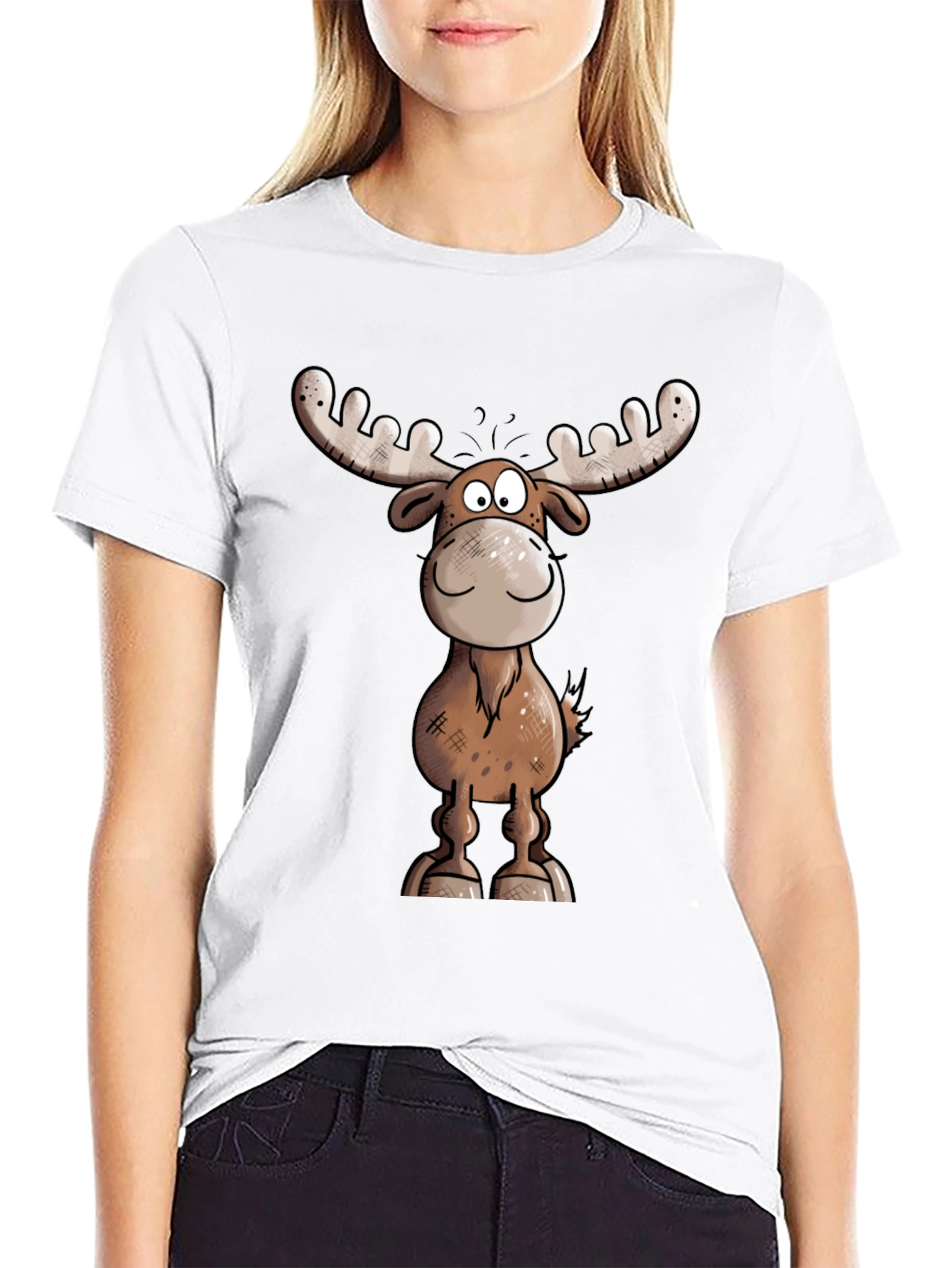 Moose Cartoon Graphic Tee - Black T-Shirt