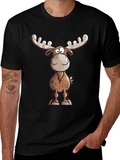 Moose Cartoon Graphic Tee - Black T-Shirt